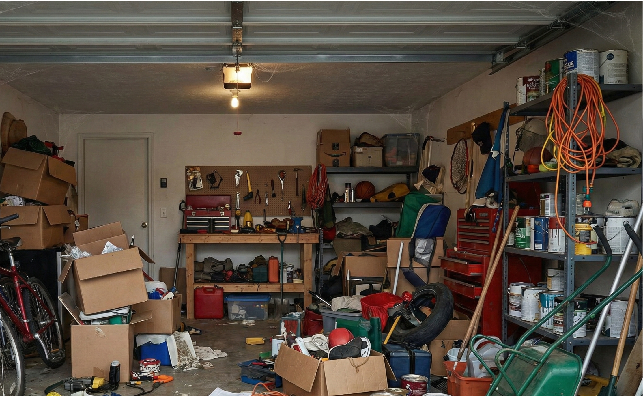 Messy garage before