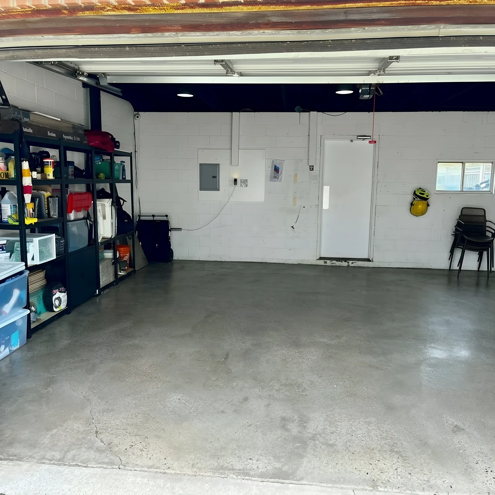 Toronto garage after cleaning — floor swept and items organized on shelving